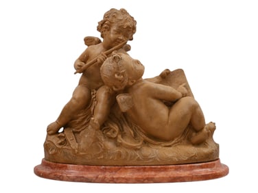 A FERNAND CIAN (1889-1954) SIGNED TERRACOTTA MUSICAL PUTTI GROUPING, 20TH CEN.