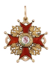 A RUSSIAN ORDER OF ST. STANISLAUS CIVIL DIVISION IN GOLD, 3RD CLASS