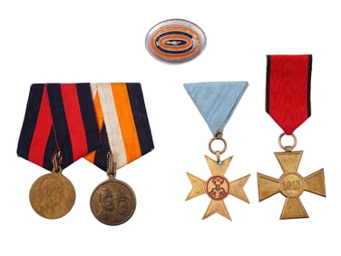 FOUR IMPERIAL RUSSIAN DECORATIONS AND A COCARDE, CA. 1914