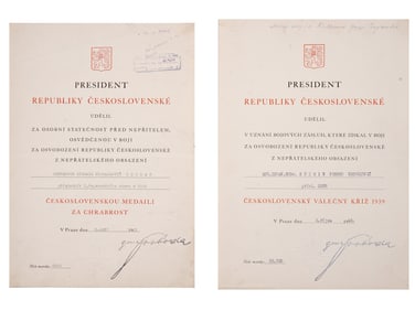 A LOT OF TWO CZECHOSLOVAKIAN CITATIONS, WW2