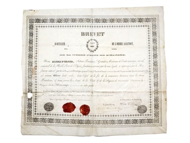 AN 1832 CERTIFICATE OF L'ORDRE ASIATIQUE, MORAL, UNIVERSEL