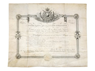 AN 1819 FRENCH LEGION OF HONOR CITATION, REIGN OF LOUIS XVIII