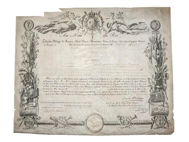 AN 1814 BOURBON RESTORATION AWARD CITATION, REIGN OF LOUIS XVIII