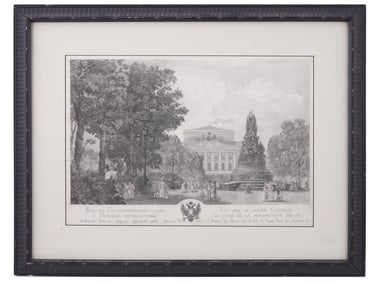 A RUSSIAN ENGRAVING OF THE CATHERINE II MONUMENT, ST. PETERSBURG, 19 C.