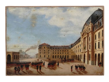 AN OIL ON CANVAS PAINTING DEPICTING "THE CRIMEAN WAR TROOPS PARADE", 19 C.