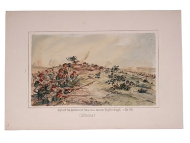 A SIGNED H. SATTLER WATERCOLOR, THE BATTLE OF PAGODA HILL AT SHAHO, RUSSO-JAPANESE WAR, 1907