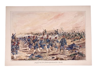 A SIGNED H. SATTLER WATERCOLOR, THE SIBERIAN CHARGE AT YALU, RUSSO-JAPANESE WAR, 1904
