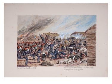 A SIGNED H. SATTLER WATERCOLOR, THE BATTLE OF BORODINO 1812, NAPOLEONIC WARS, 1918