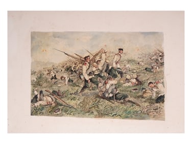 AN H. SATTLER WATERCOLOR, THE RUSSIAN ADVANCE, RUSSO-JAPANESE WAR, C. 1909