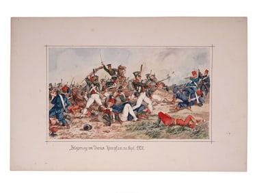 A SIGNED H. SATTLER WATERCOLOR, THE SIEGE OF VARNA 1828, RUSSO-TURKISH WAR, 1909