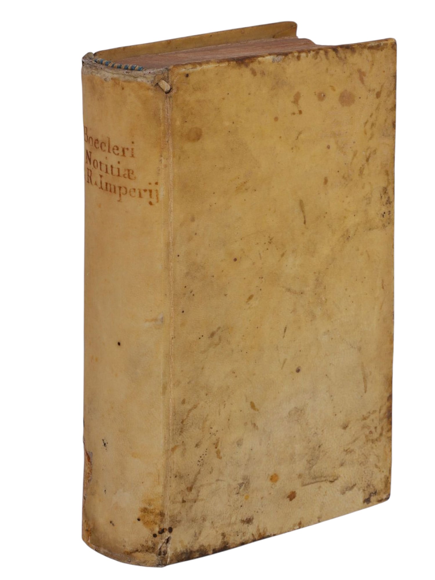 1723 NOTITIAE S.R. IMPERII, JOHANN BOECKLER, HOLY ROMAN EMPIRE AND GERMANIC HISTORY: A 1723 Vellum bound edition of 'Notitiae Sacrum Imperium Romanum' by the famed and important German polymath Johann Heinrich Boeckler (1611-1672), written here in Latin form as Joannis Henrici Boecler