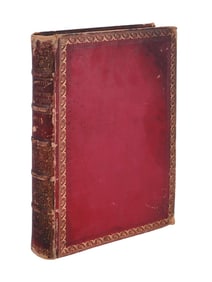 46 BRITISH AUTOGRAPHS IN A RED MOROCCAN LEATHER BOOK