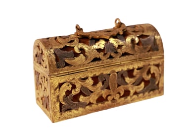 A SMALL FRENCH GILT METAL BOX WITH KEY, 17TH CENTURY