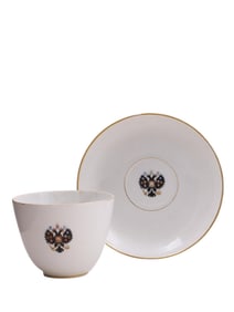 A LARGE RUSSIAN IMPERIAL PORCELAIN FACTORY CUP AND SAUCER, 1906/1912