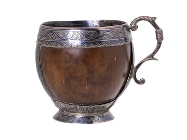 A RUSSIAN SILVER-MOUNTED COCONUT SHELL CUP, 18TH CEN.