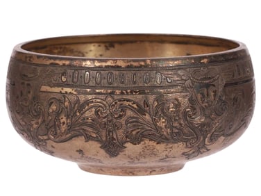 A LARGE RUSSIAN ENGRAVED PARCEL-GILT SILVER SALT CELLAR