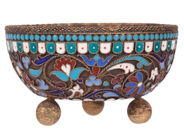 A RUSSIAN GILT-SILVER AND CLOISONNE ENAMEL SALT CELLAR, LATE 19TH CEN.