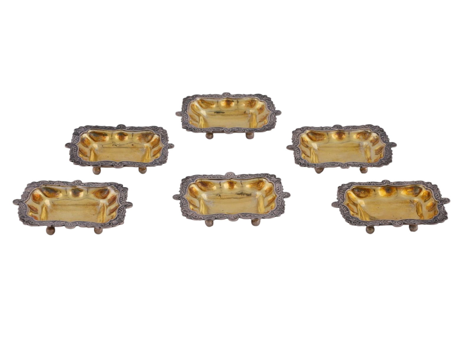 SIX IMPERIAL RUSSIAN GILT SILVER SALT CELLARS (1 of 7)