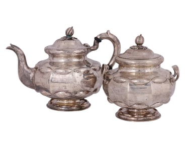 A RUSSIAN SILVER TEAPOT AND SUGAR BOWL, 1861