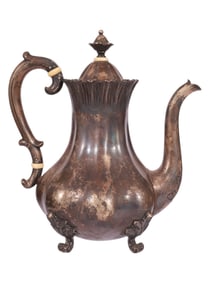 A LARGE RUSSIAN PARCEL-GILT SILVER TEAPOT WITH BONE DETAILING
