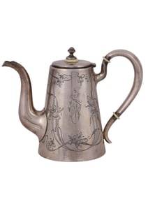 A RUSSIAN ENGRAVED PARCEL-GILT SILVER IFC SILVER TEAPOT, C.1899–1908