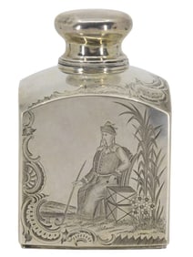 A RUSSIAN ENGRAVED SILVER CHINOISERIE TEA CADDY, 1886