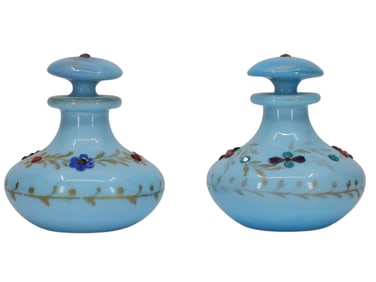A PAIR OF RUSSIAN GLASS GEM PERFUME BOTTLES