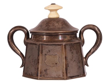 A RUSSIAN PARCEL-GILT SILVER SUGAR BOWL WITH A BONE KNOB, 1862