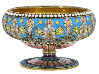 A SMALL RUSSIAN GILT SILVER AND CLOISONNE ENAMEL BOWL