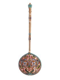 A RUSSIAN PARCEL-GILT SILVER AND CLOISONNE ENAMEL SPOON