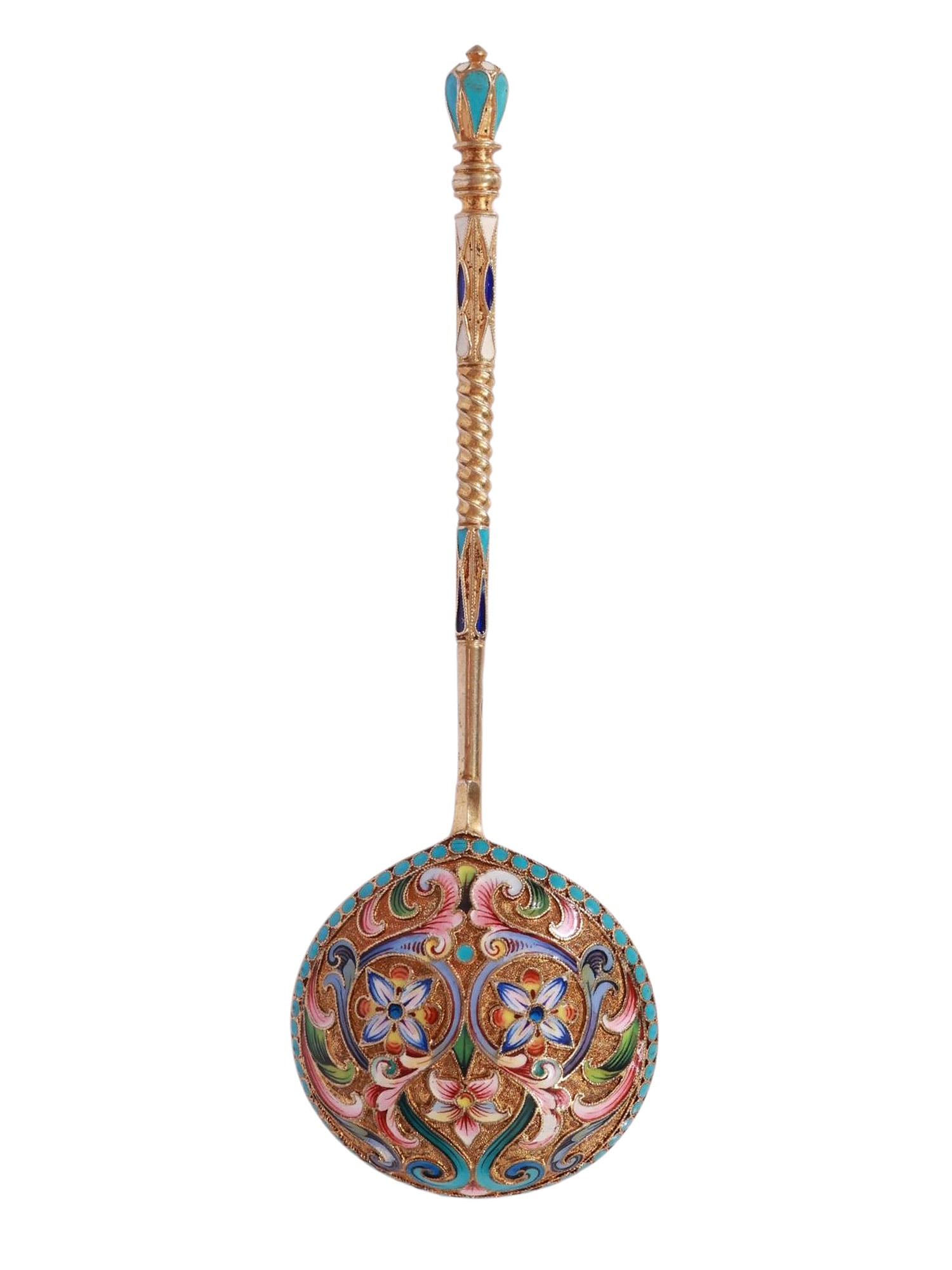 A RUSSIAN PARCEL-GILT SILVER AND CLOISONNE ENAMEL SPOON (1 of 4)
