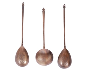 A LOT OF THREE RUSSIAN SILVER SPOONS BY KHLEBNIKOV