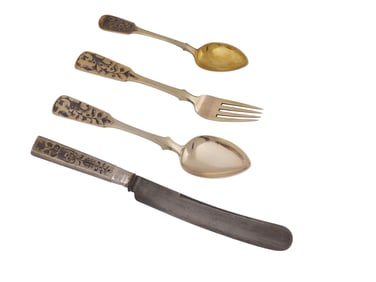 A RUSSIAN SILVER AND NIELO FLATWARE SET, MOSCOW, 1838