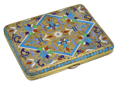 A RUSSIAN PARCEL-GILT AND CLOISSONNE ENAMEL CIGARETTE CASE