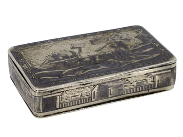 A RUSSIAN PARCEL-GILT SILVER AND NIELLO BOX, 19TH CENTURY