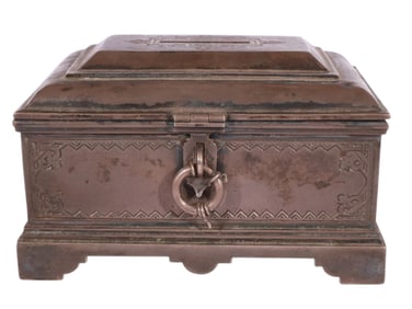 A SMALL RUSSIAN SILVER LIDDED COIN BANK, 1886