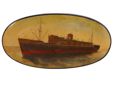 A RUSSIAN PAPIER-MÂCHÉ LACQUER BOX DEPICTING THE STEAMSHIP “GEORGIA