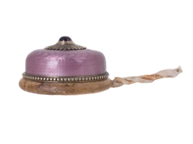 A RUSSIAN SILVER AND ENAMEL AMETHYST PUSH BELL, C. 1910