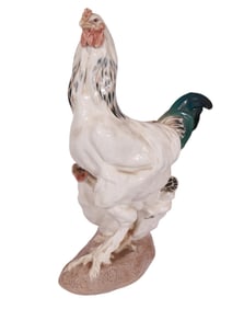 A LARGE MEISSEN PORCELAIN FIGURE OF A ROOSTER AND HEN