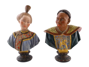 A PAIR OF FRENCH JEAN GILLE PARIS PORCELAIN CHINOISERIE BUSTS, C. 1850
