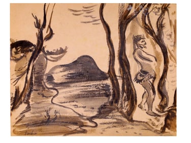 ATTR. TO ALEKSANDR DREVIN, RUSSIAN, MIXED MEDIA DRAWING "THE HUNTER", 1930S