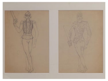 TWO THEATRICAL COSTUME DESIGNS IN PENCIL, BY NATALIA GONCHAROVA (RUSSIAN, 1881–1962)