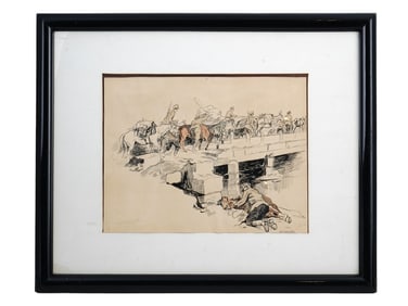 A NIKOLAI SAMOKISH INK AND PENCIL DRAWING, RUSSIAN