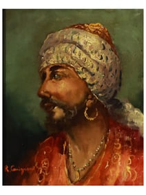 A ROBERTO CARIGLIANI, ITALIAN, OIL ON CANVAS PORTRAIT OF AN ORIENTAL MAN, EARLY 20TH C.