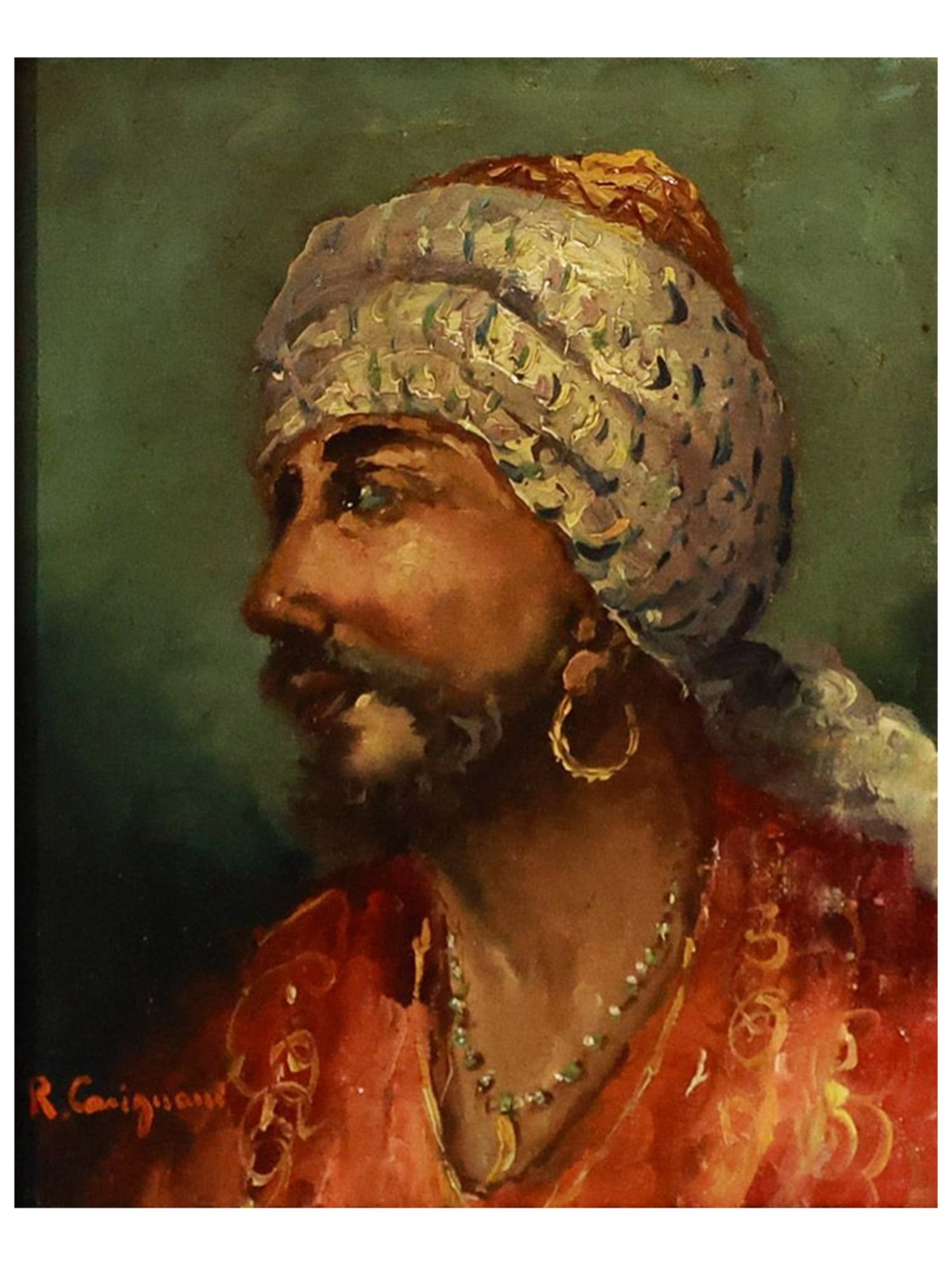 A ROBERTO CARIGLIANI, ITALIAN, OIL ON CANVAS PORTRAIT OF AN ORIENTAL MAN, EARLY 20TH C.