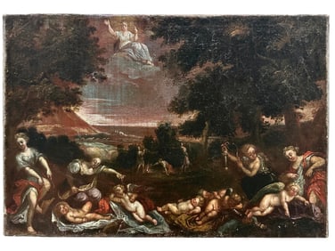 AN ITALIAN SCHOOL OIL ON CANVAS PAINTING BY A FOLLOWER OF FRANCESCO ALBANI, C. 1700