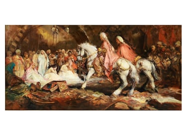 AN ITALIAN OIL ON BOARD PAINTING WITH AN ORIENTAL SCENE, C. 1940S