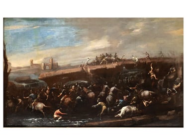 AN OIL ON CANVAS BATTLE SCENE, ATTRIBUTED TO SCIPIONE COMPAGNO (ITALIAN, CA. 1600–AFTER 1680)