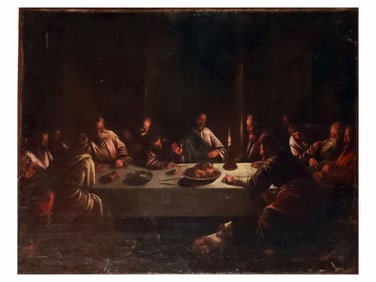 AN OIL ON CANVAS PAINTING OF THE LAST SUPPER BY A FOLLOWER OF FRANCESCO BASSANO