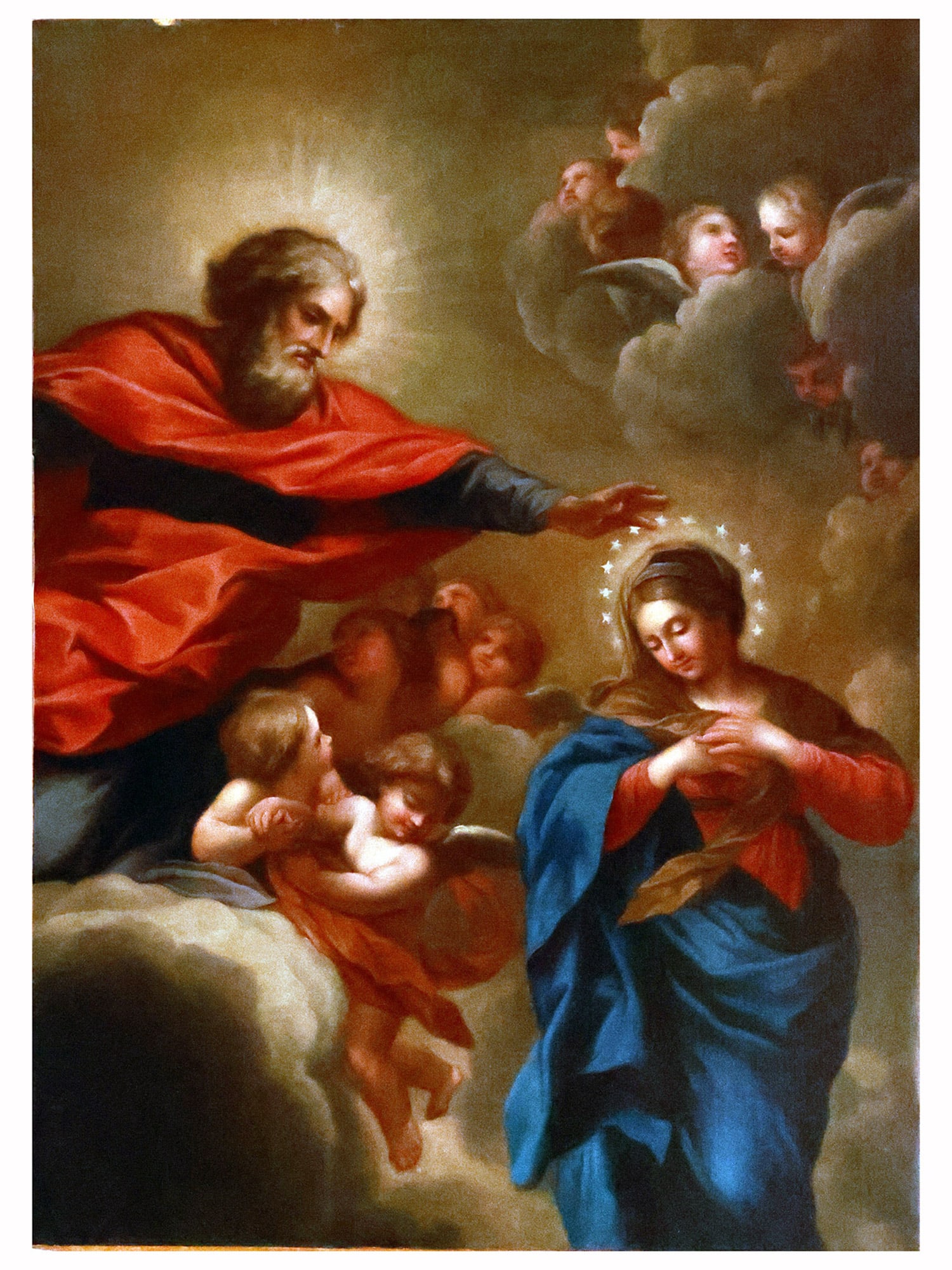 AN ITALIAN SCHOOL OLD MASTER PAINTING, THE VIRGIN IMMACULATE, 17TH CEN. (1 of 4)